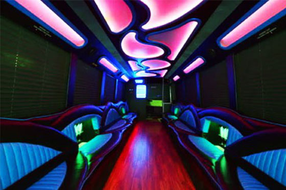 colorful interior of a limo bus