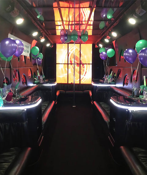 limo bus with birthday decorations