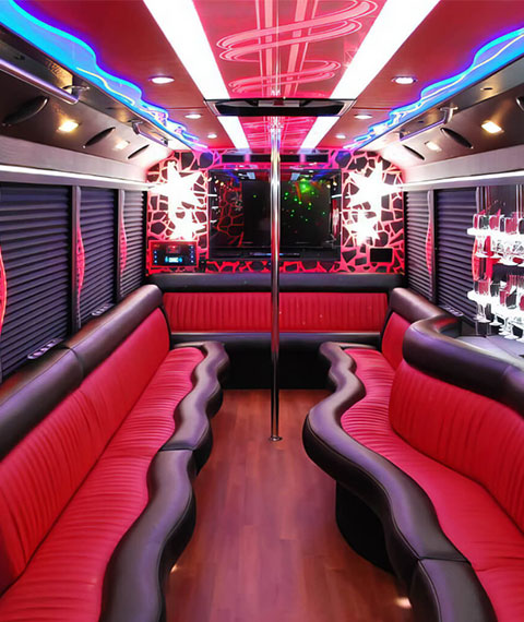 limo bus with red interior